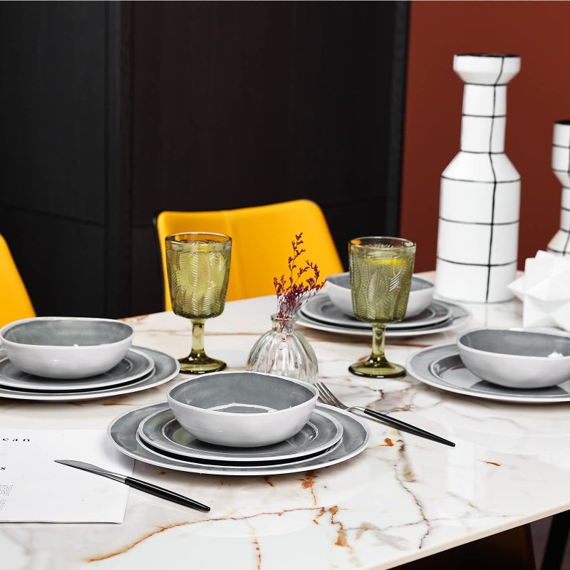Webbylee Melamine Dinnerware Set - 12pcs Dishes Dinnerware Set for 4, Indoor and Outdoor use, Dishwasher Safe, Break-resistant, Lightweight, Gray - Image 5